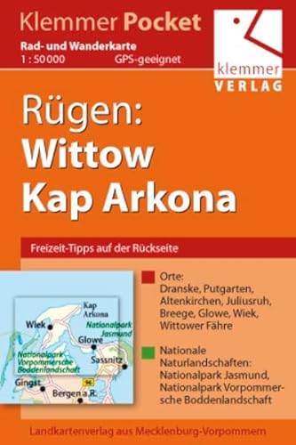 Klemmer-Pocket, Rad- und Wanderkarte Rügen: Wittow, Kap Arkona: GPS geeignet, Erlebnis-Tipps auf der Rückseite. 1:50000 von Klemmer-Verlag